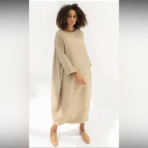 Black Crane Dress Womens Large Quilted Lantern Natural USA Lagenlook Oversized